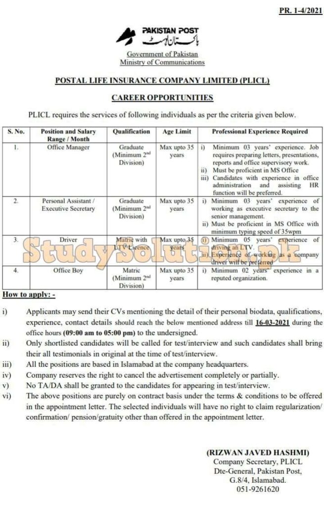 Pakistan Post Office Latest Jobs 2021 Download Application Form