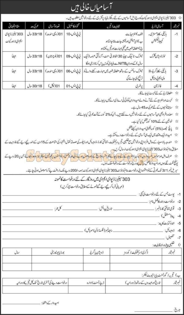 Pak Army 303 Spares Depot EME Latest Jobs March 2021