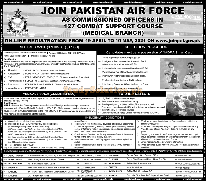 Join PAF Pakistan Air Force Latest Jobs April 2021 PAF 127 Combat Support Course