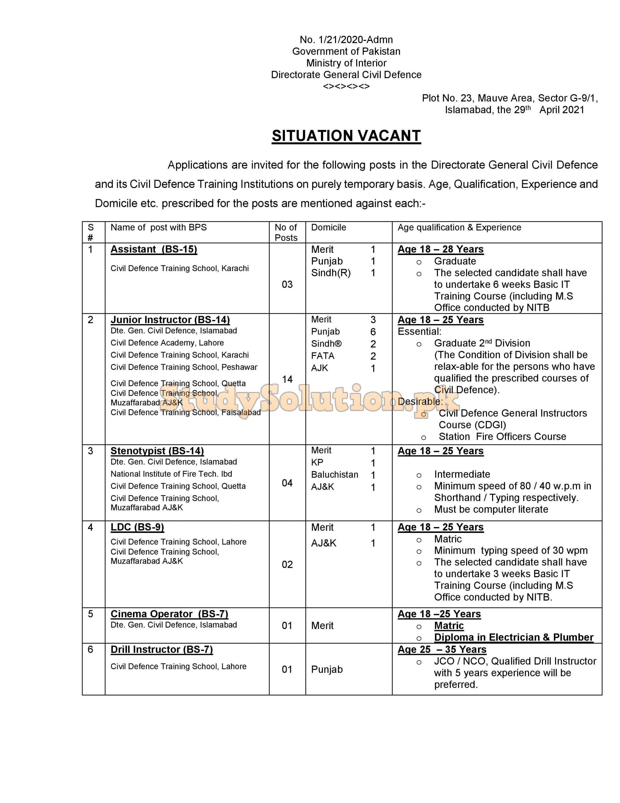 Ministry of Interior Latest Jobs May 2021 Advertisement