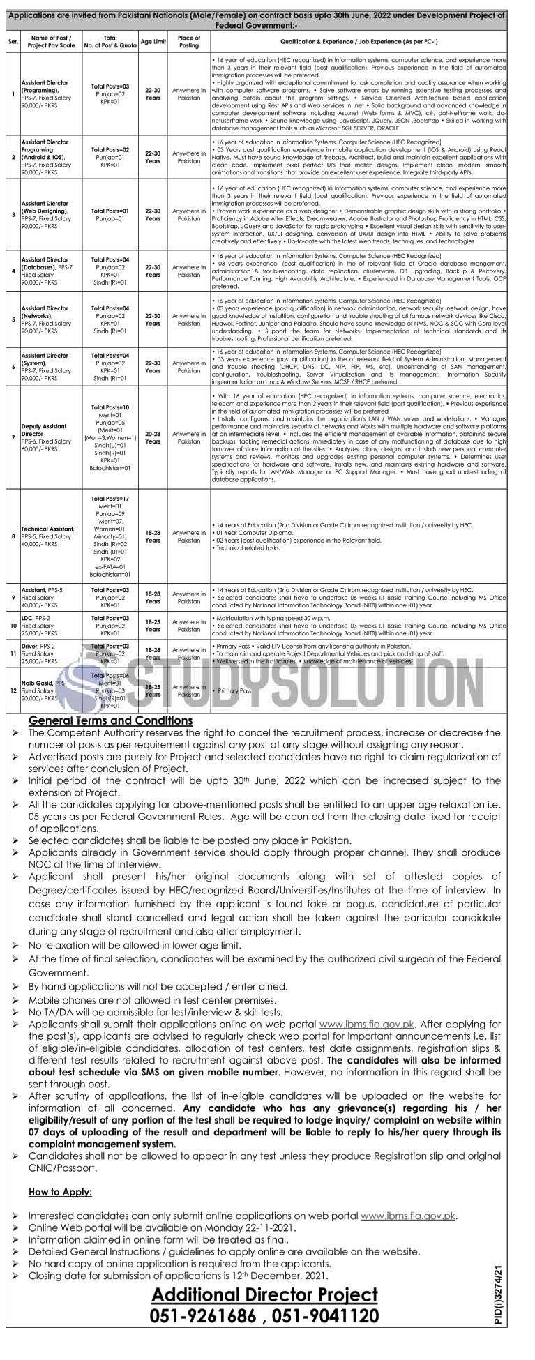 FIA Federal Investigation Agency IBMS Latest Jobs 2021