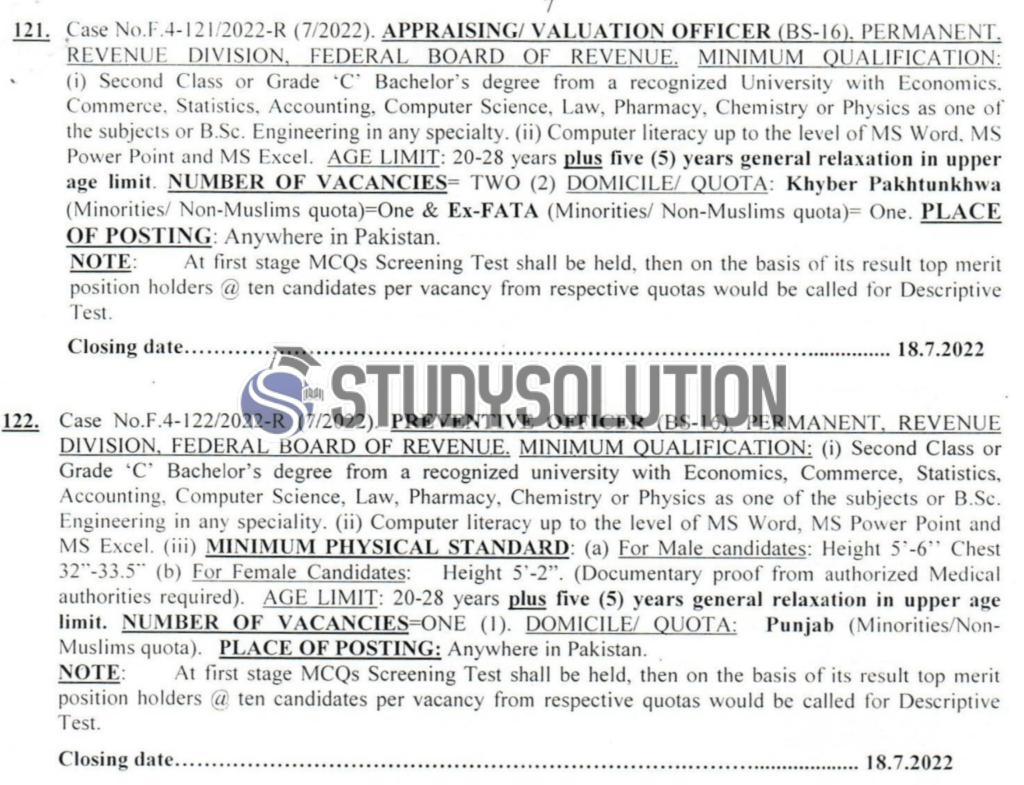 Federal Board of Revenue FBR Announced Latest Jobs 2022