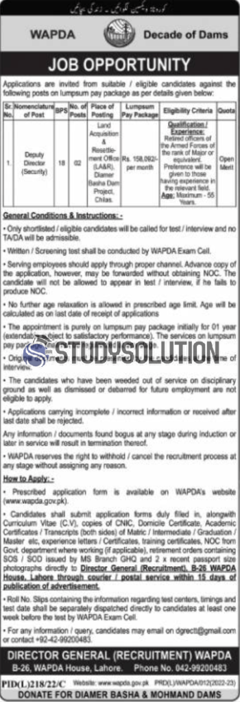 Water and Power Development Authority WAPDA Headquarters Latest Jobs 2022