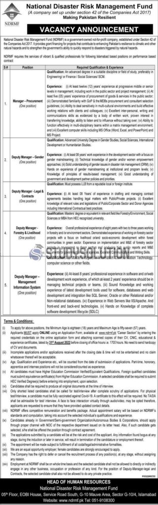 National Disaster Risk Management Fund NDRMF Latest Jobs 2022