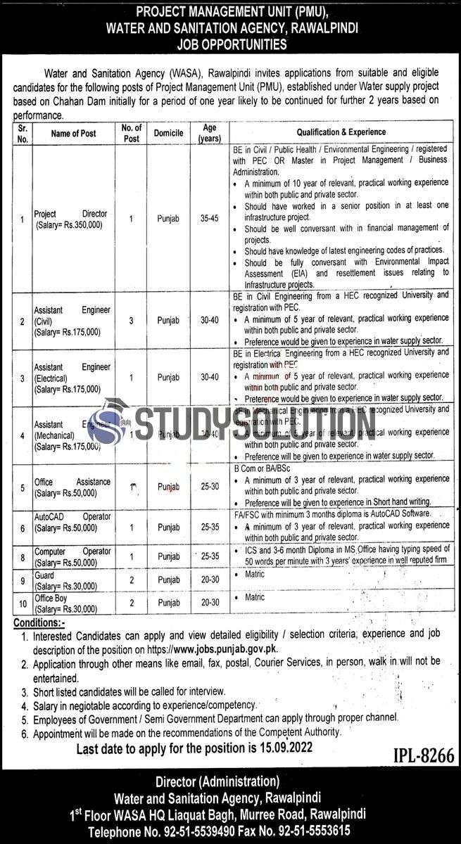 Water And Sanitation Agency WASA Announced Latest Jobs 2022