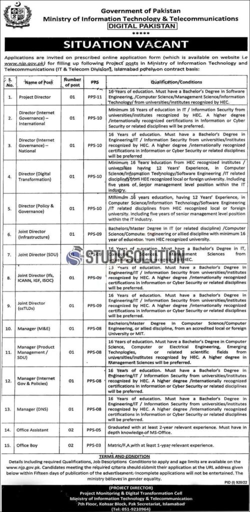 Ministry of Information Technology and Telecommunication MOIT Announced Latest Jobs 2022