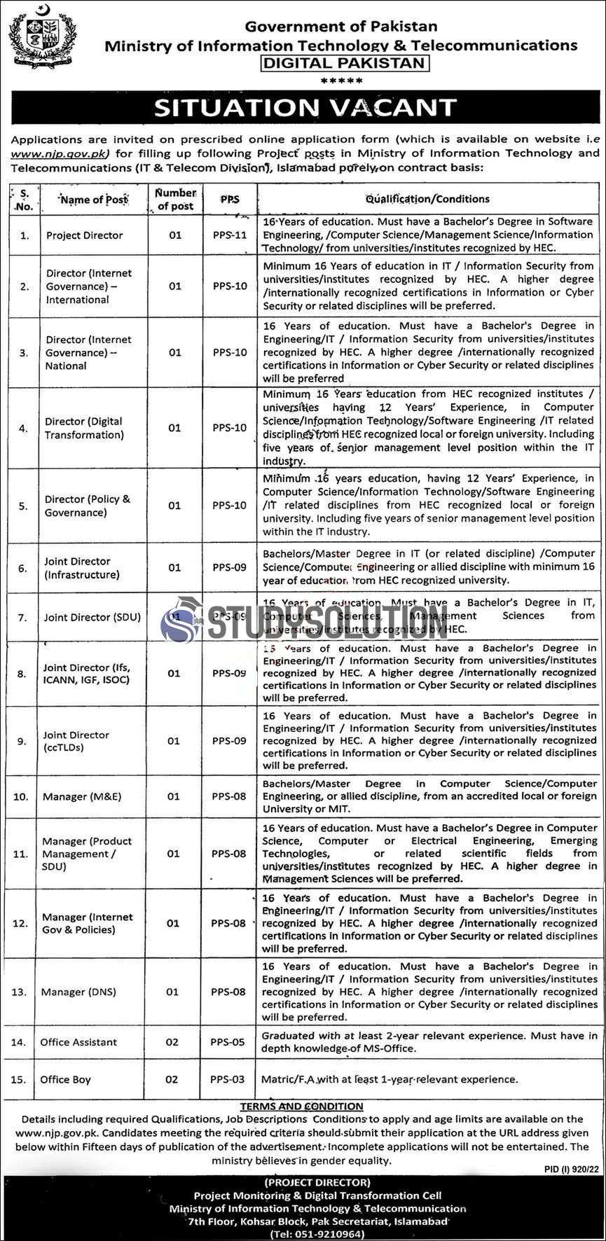 Ministry of Information Technology and Telecommunication MOIT Announced Latest Jobs 2022