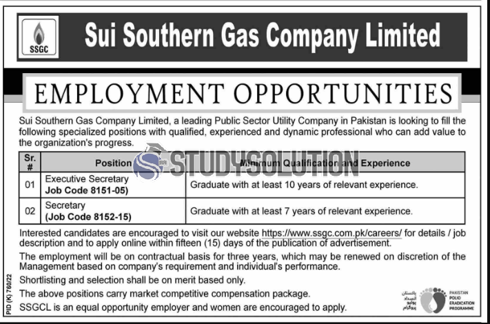 Sui Southern Gas Company SSGC Limited Jobs 2022 Apply Online