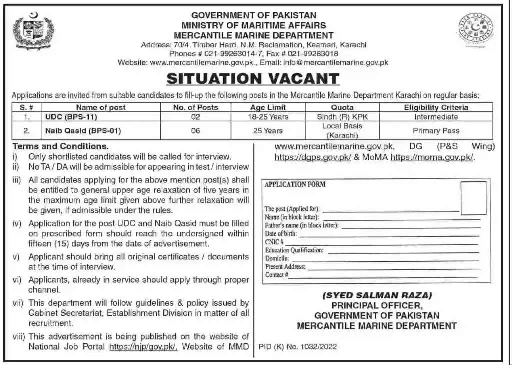 Ministry Of Maritime Affairs New Jobs 2022 Govt Of Pakistan