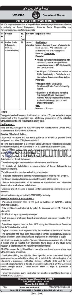 Water and Power Development Authority Wapda Latest Jobs 2022