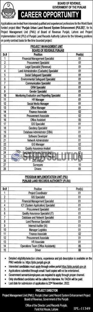 Board of Revenue Punjab Jobs 2022 Latest Punjab Govt BOR