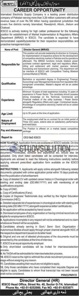 IESCO Islamabad Electric Supply Company Announced Latest Jobs 2022