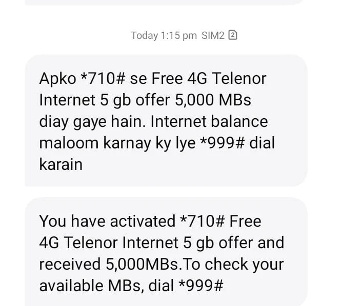 Telenor 5GB Free Internet