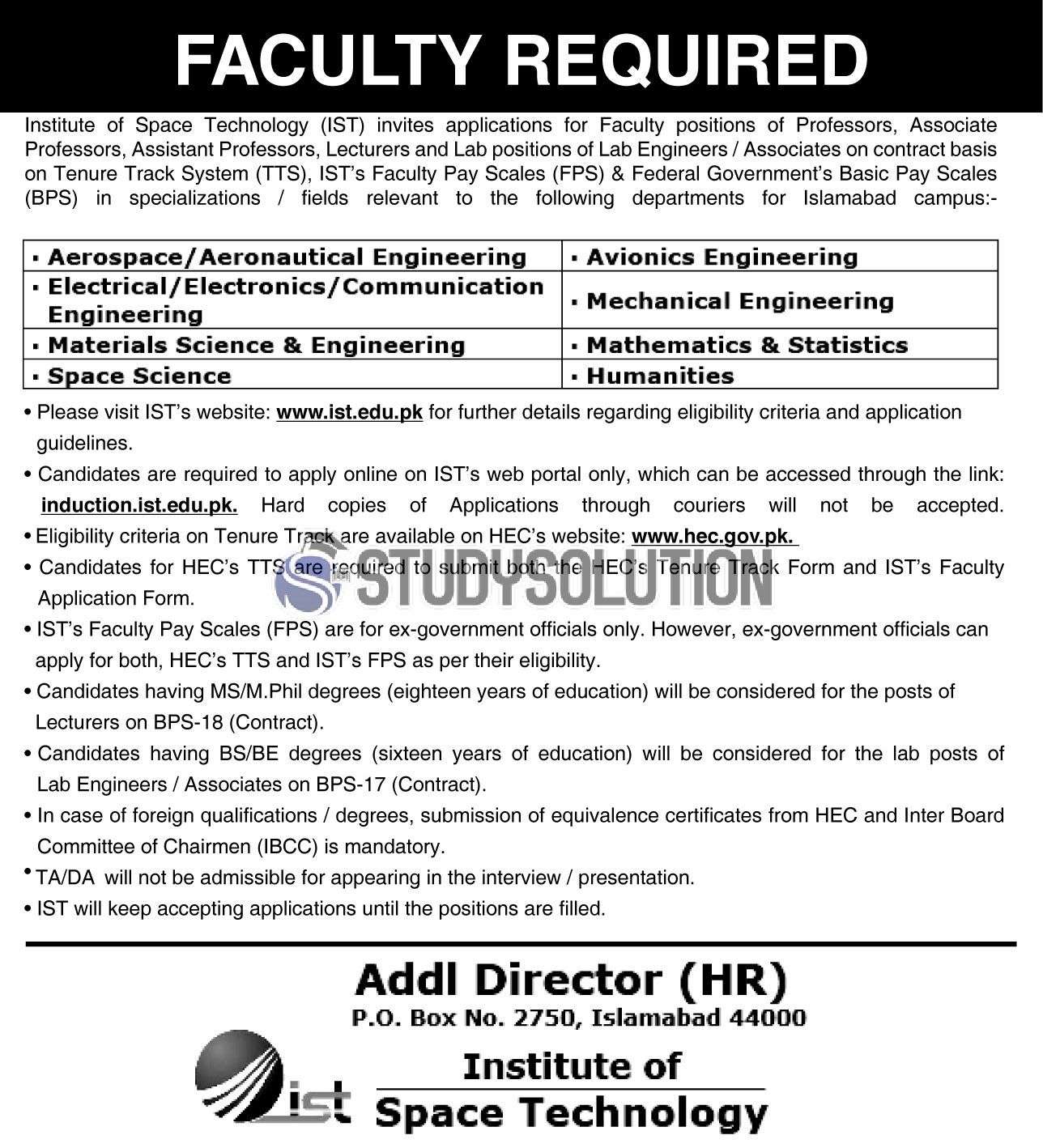 IST Islamabad Institute of Space Technology Suparco Teaching Jobs 2022