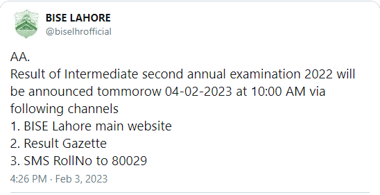 BISE Lahore Intermediate 2nd Annual Result SSC Supply Exams