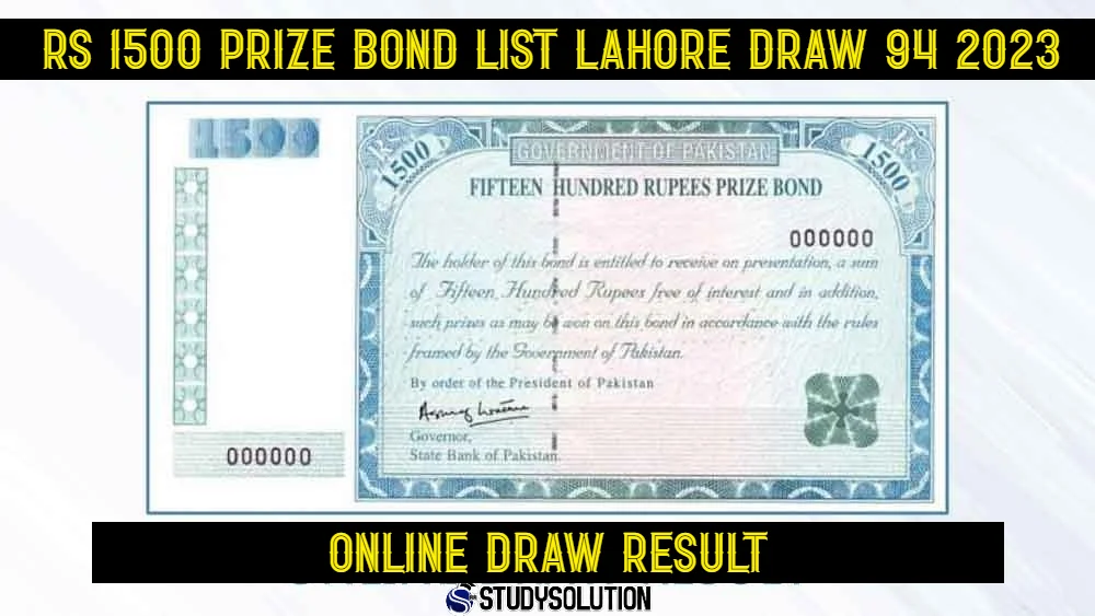 RS 1500 Prize Bond List Lahore Draw 94 2023
