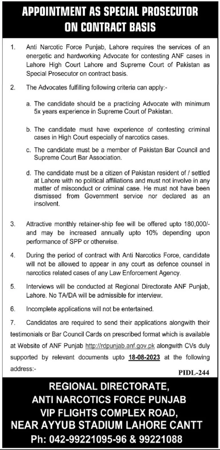 Anti Narcotics Force ANF Announced Latest Jobs 2023