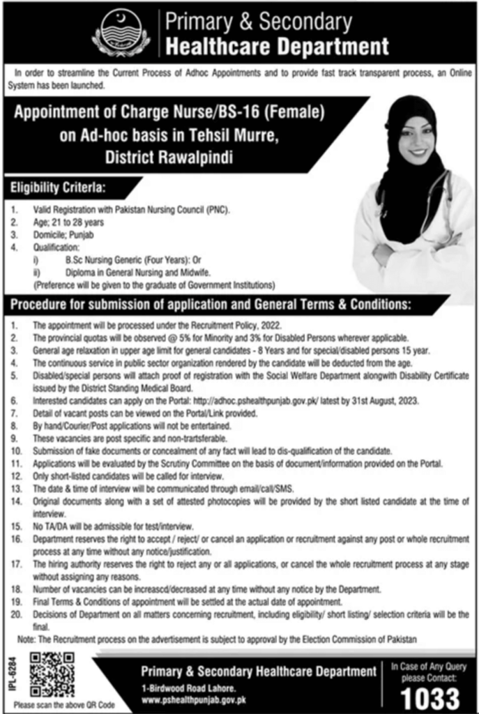 Ministry of Health Punjab Jobs 2023 Primary & Secondary Health Department