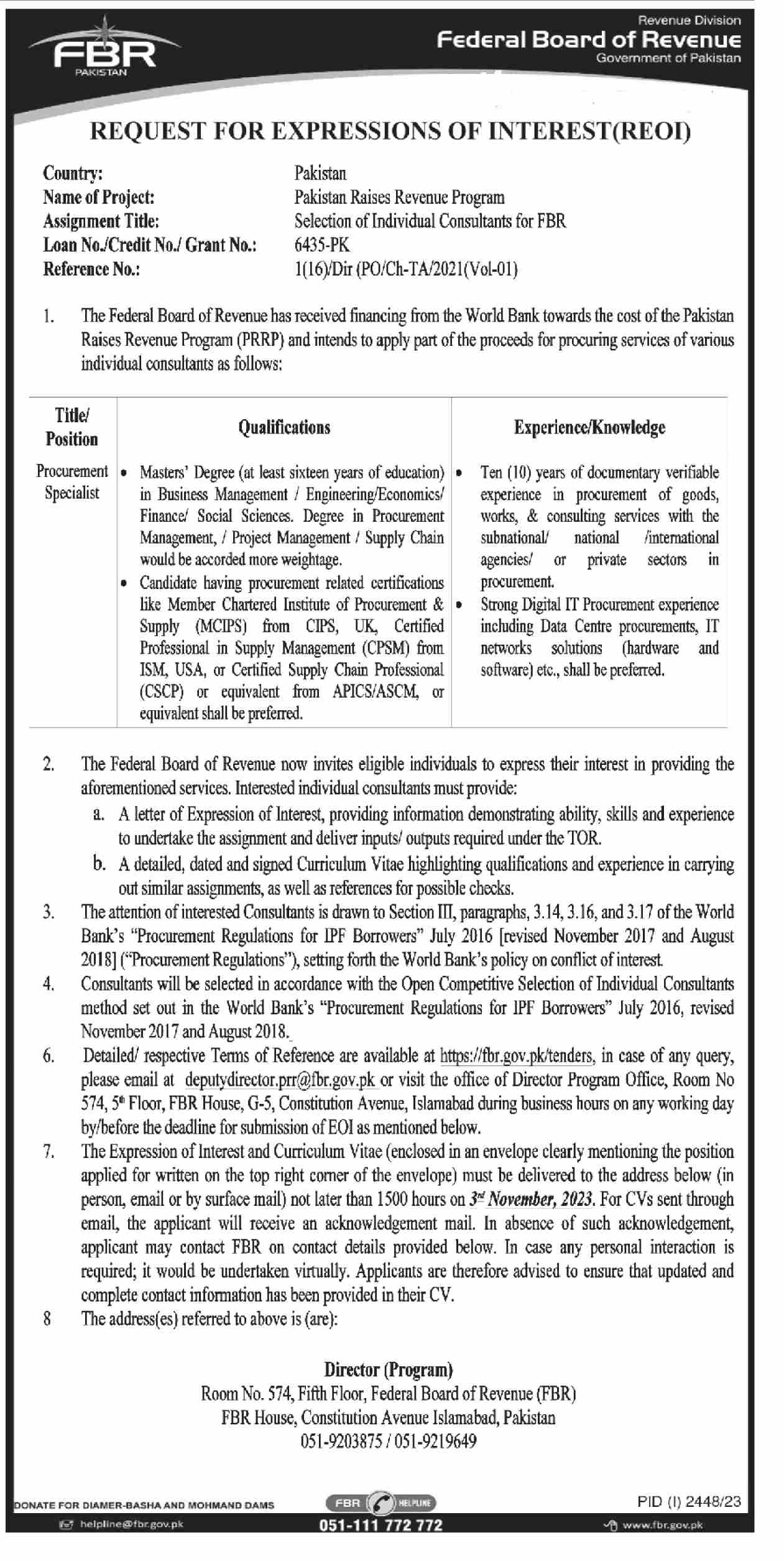 Latest FBR Federal Board of Revenue Jobs 2023