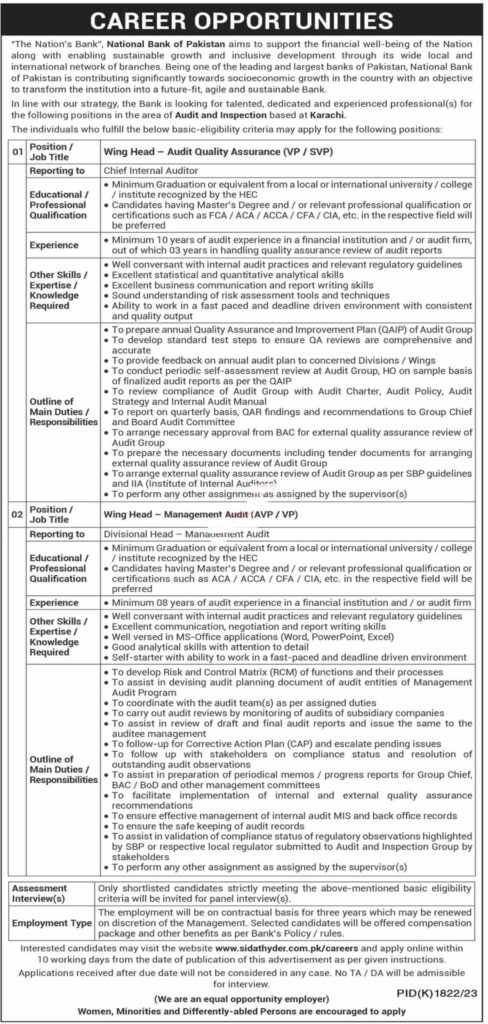 Latest NBP Vacancies National Bank of Pakistan 2023