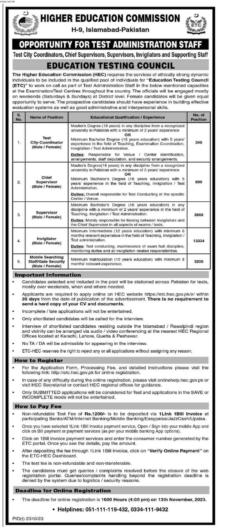 Higher Education Commission HEC Jobs 2023 in Pakistan