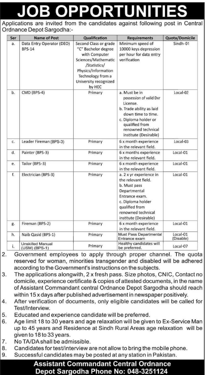 Pak Army Ordnance Depot New November Jobs 2023