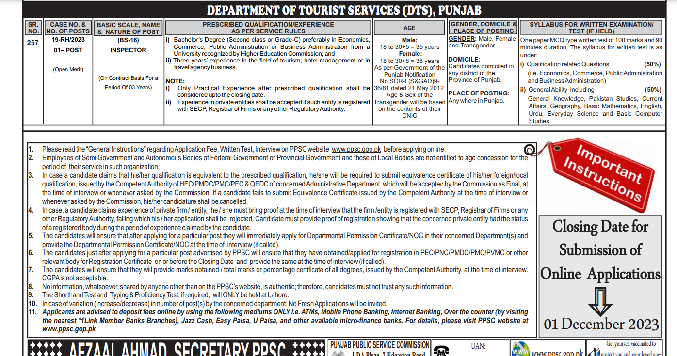 Tourism Department Punjab New Jobs 2023