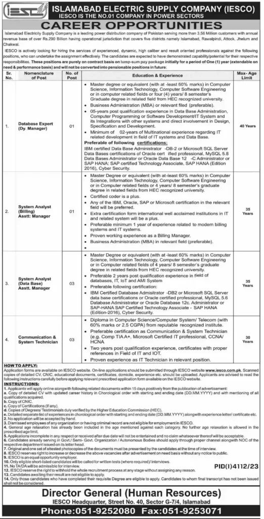 Islamabad Electric Supply Company IESCO Jobs 2024