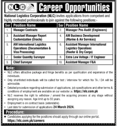 National Logistics Cell NlC Jobs in Pakistan