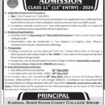 Karnal Sher Khan Cadet College Swabi Admissions Update 2024