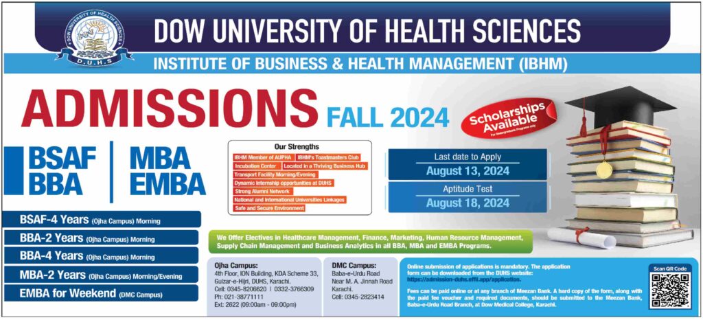 Dow University of Health Sciences IBHM New Admissions 2024