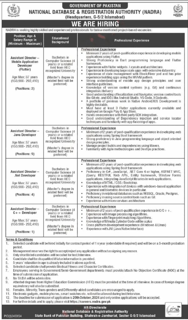 NADRA Jobs 2024 Online Apply In Pakistan