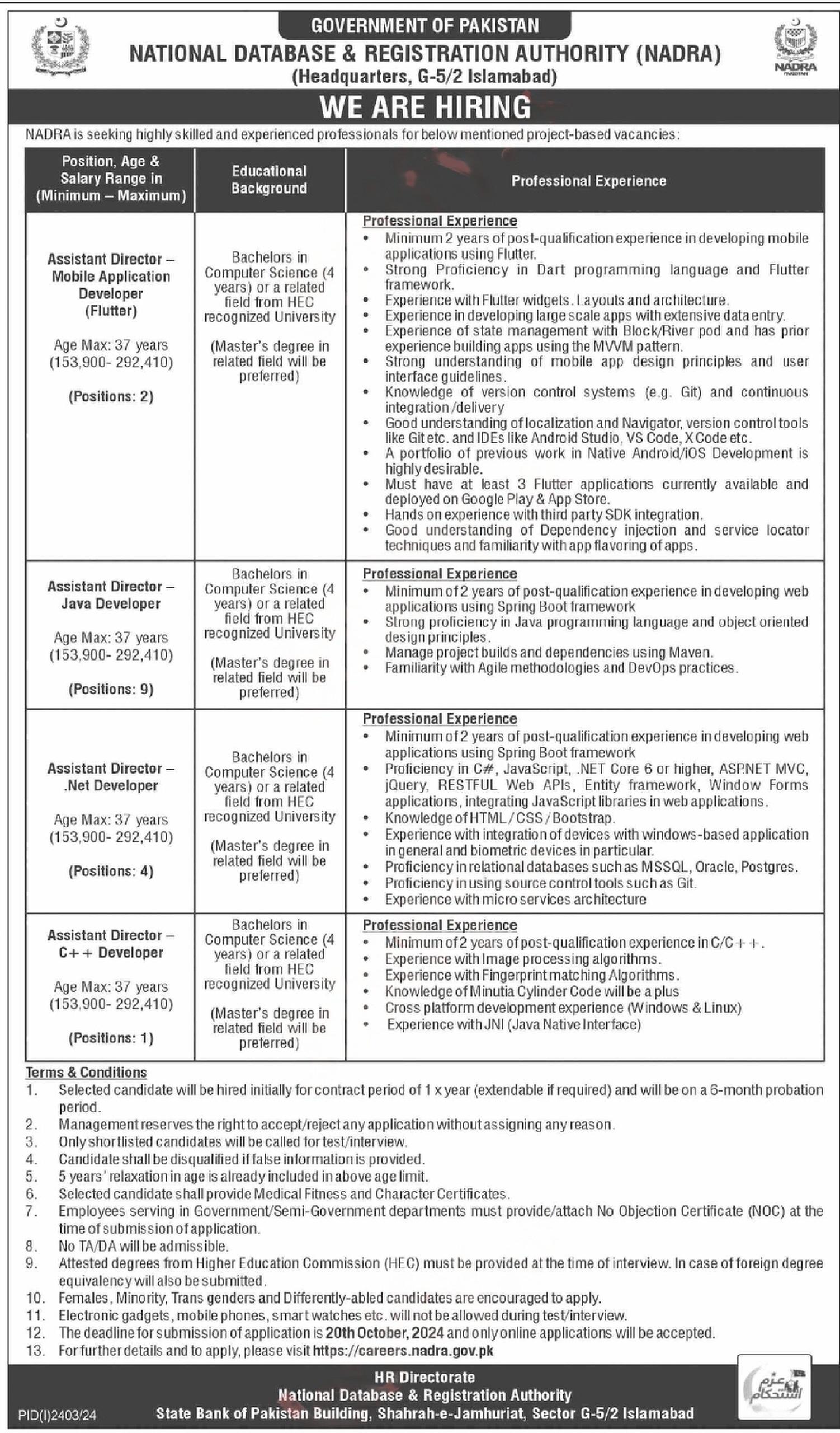 NADRA Jobs 2024 Online Apply In Pakistan